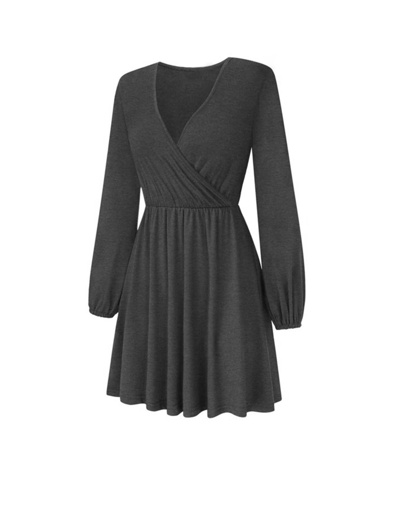 DEEP V-NECK SEXY SOLID COLOR SIMPLE ELEGANT DRESS