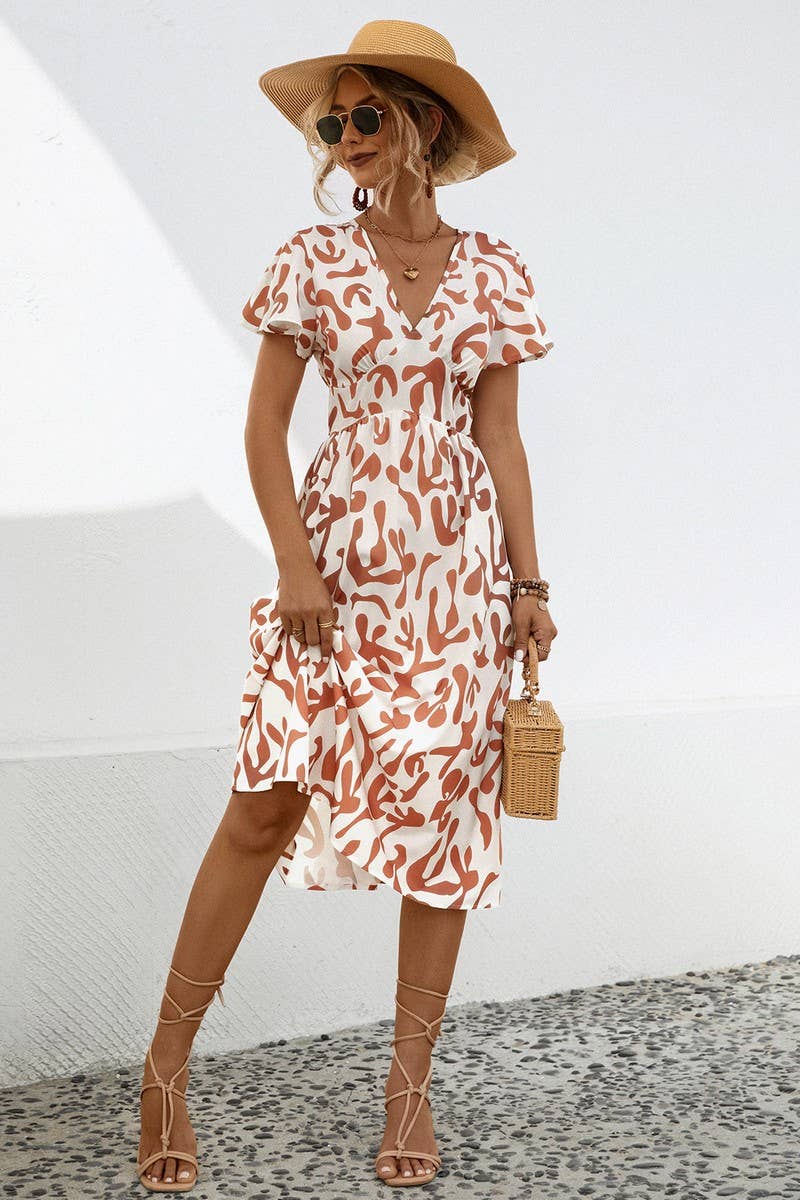 CWDSD7114_SUMMER COMFORTABLE CASUAL V-NECK DRESS