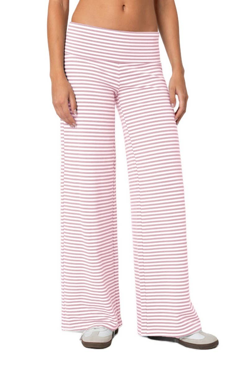 CWBLP1590_NAVEL-BARING STRIPED LOOSE WIDE-LEG PANTS