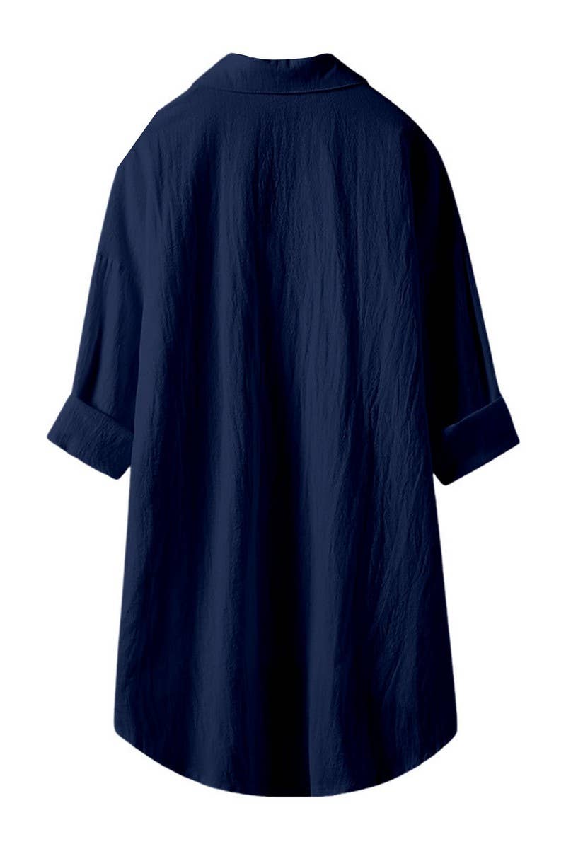 CWTSTL2876_SOLID COLOR HIGH AND LOW COTTON AND LINEN SHIRT