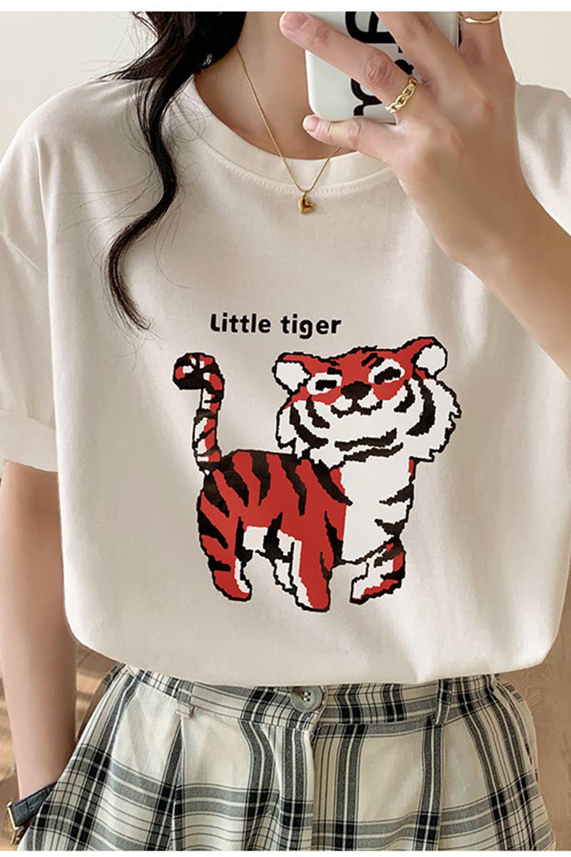 CWTTS0989_LITTLE TIGER PRINT CASUAL T-SHIRT