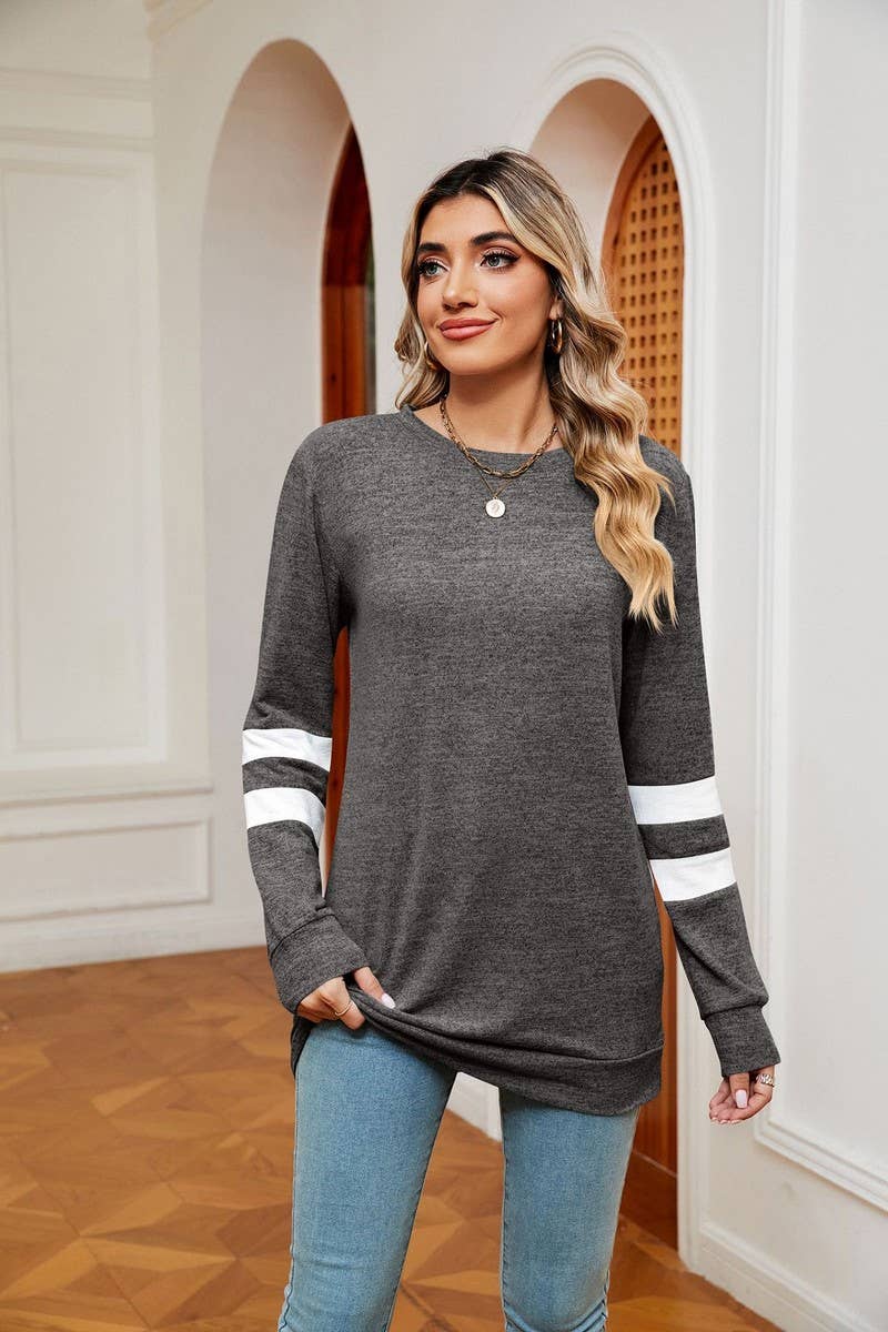 CWTBLL2387_ROUND NECK LONG SLEEVE COLORBLOCK BOTTOMING TOP