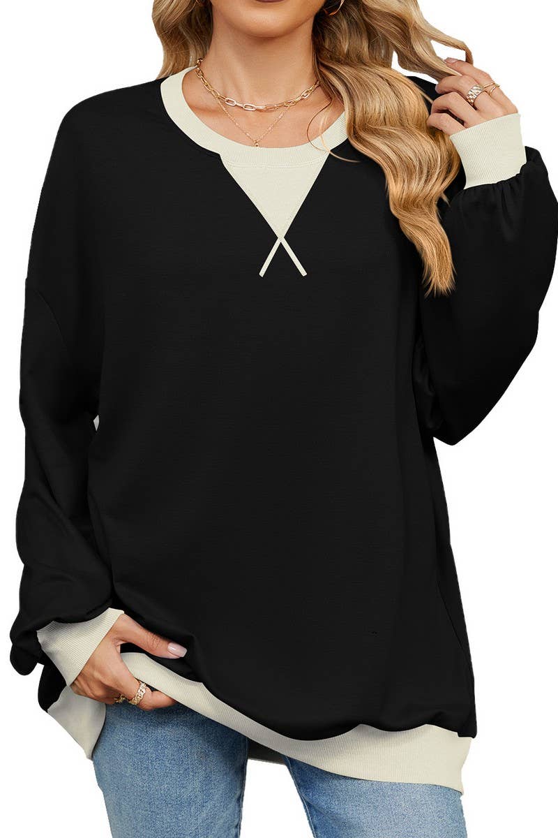 CWTBLL01311_CREW NECK COLORBLOCK LONG SLEEVE SWEATSHIRT
