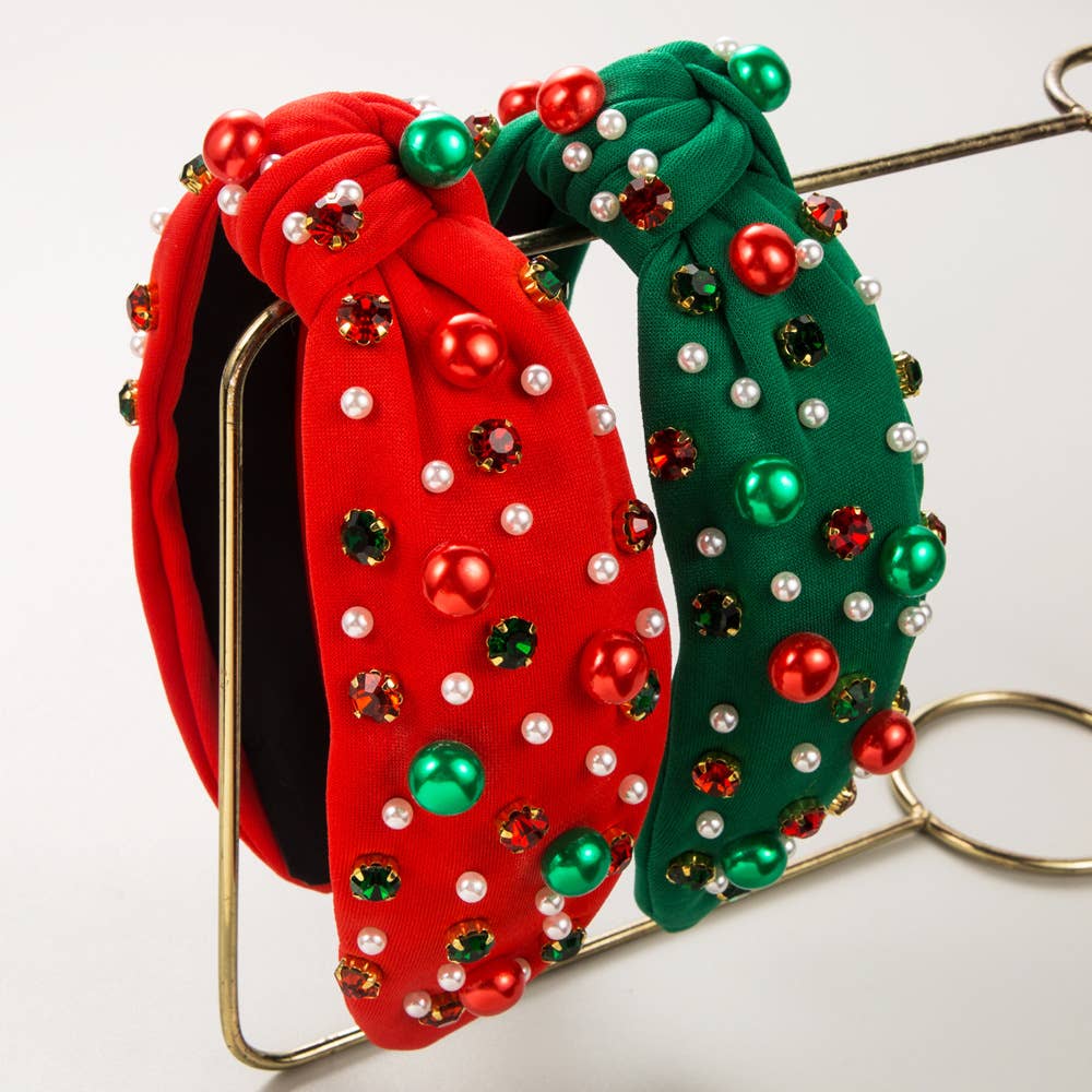 CHRISTMAS PEARL HEADBAND WITH DRILL BAND