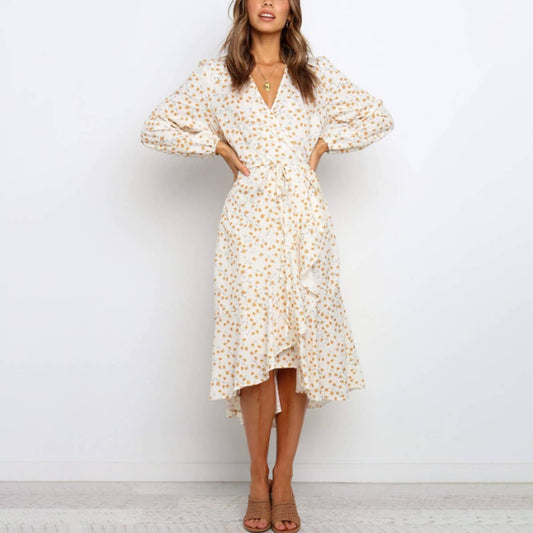 Floral sweet fashion ruffled long sleeve dress