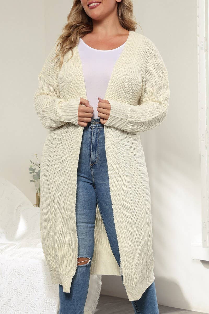 CWOSWL1596_PLUS Size Casual Open Front Long Cardigan Sweater