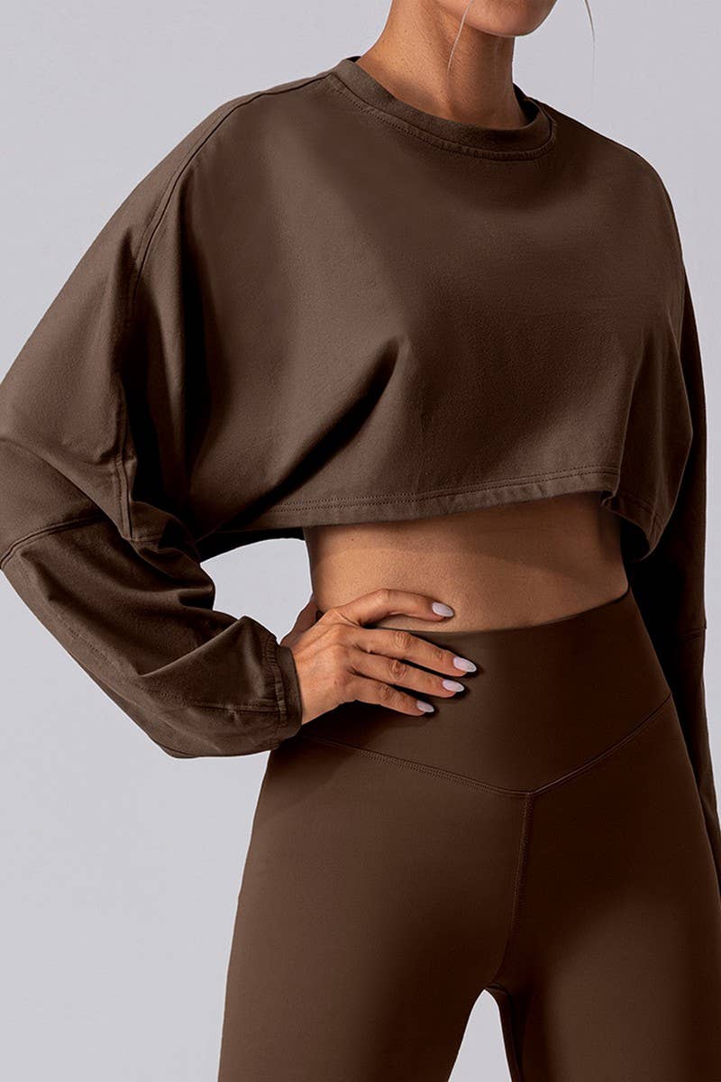 CWTTL2061_SPORTS SHORT ROUND NECK LOOSE SWEATSHIRT T-SHIRT