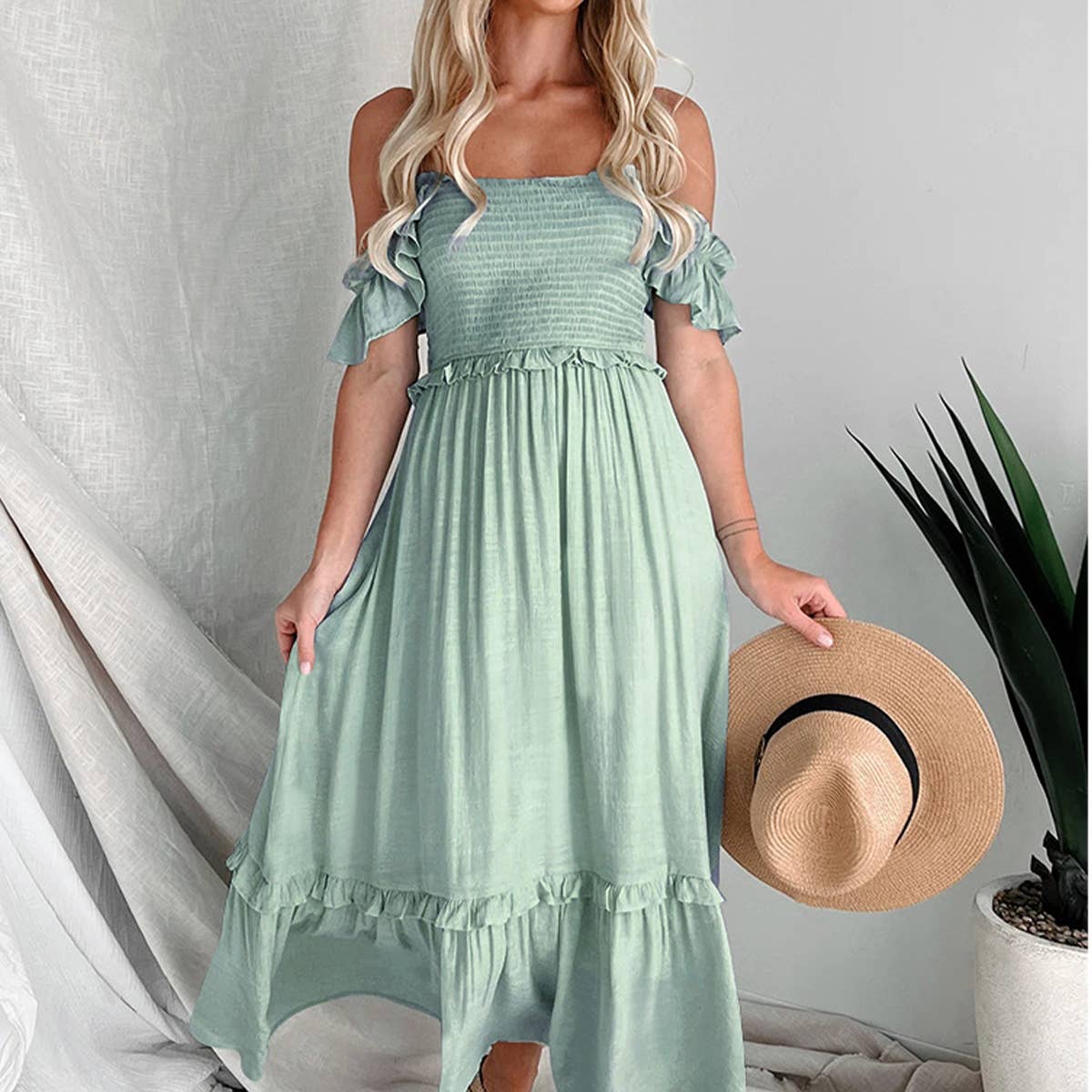 Backless long cable top top swing dress