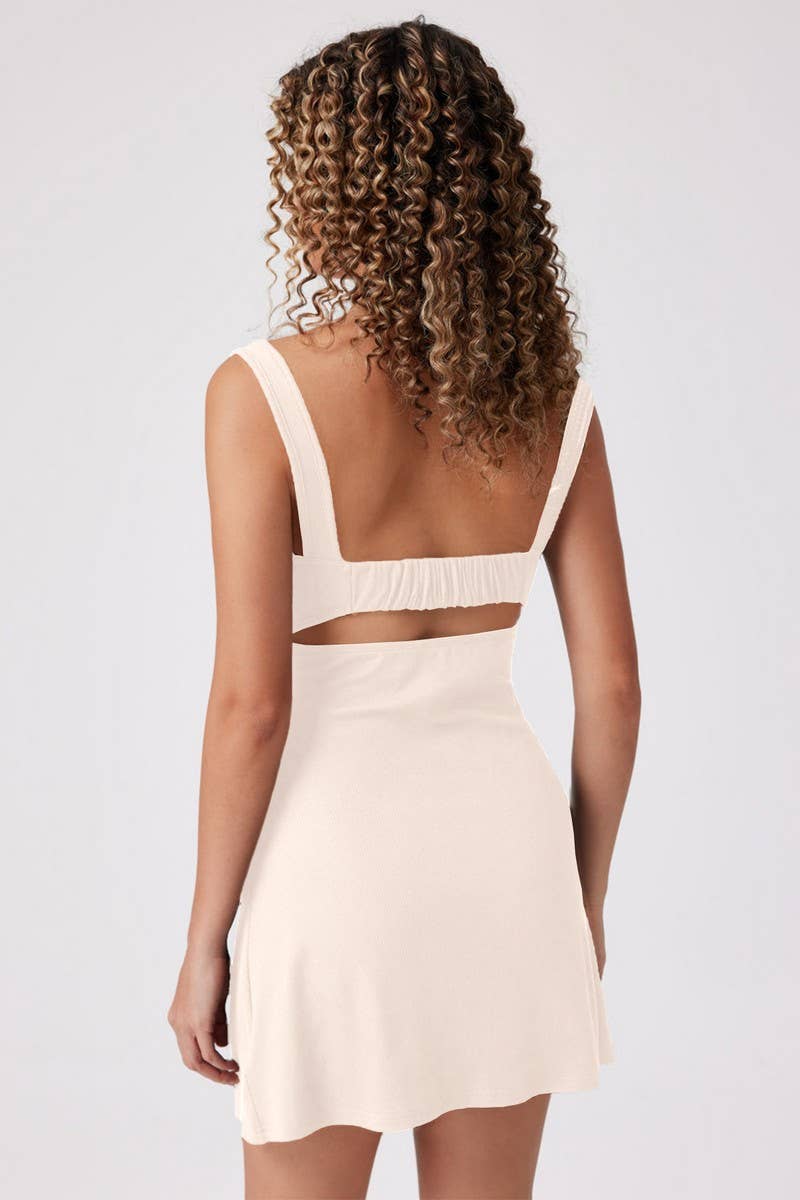 CWDSD8451_SOLID BACKLESS CINCHED WAIST A-LINE DRESS