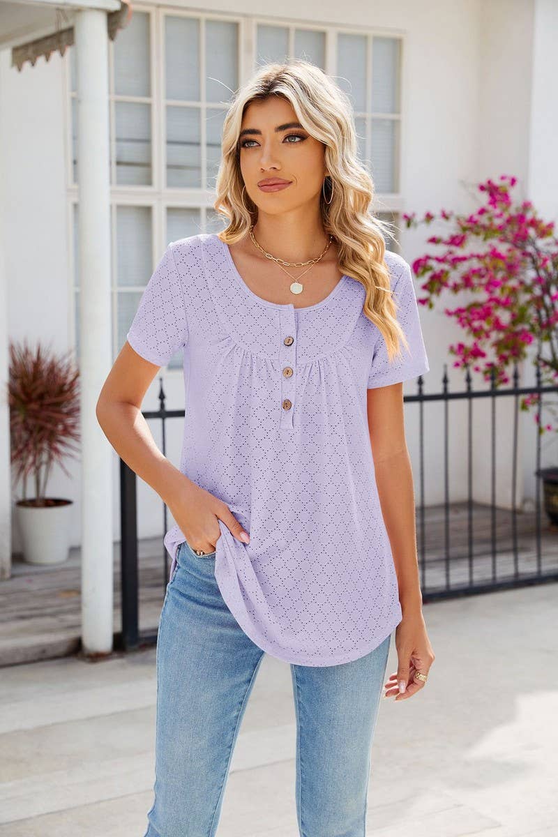 CWTBLS0435_Round Neck Short Sleeve Blouse