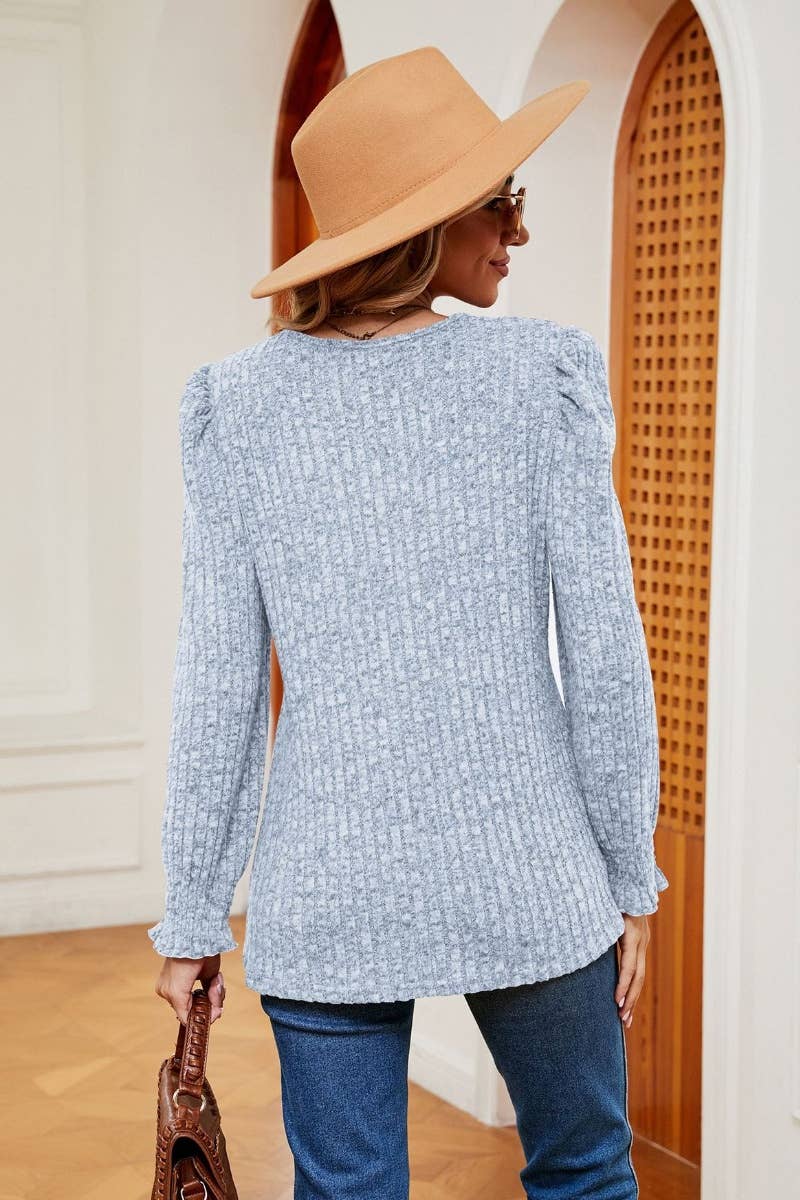 CWOSWL6549_SQUARE NECK LONG SLEEVE RUFFLED SWEATER