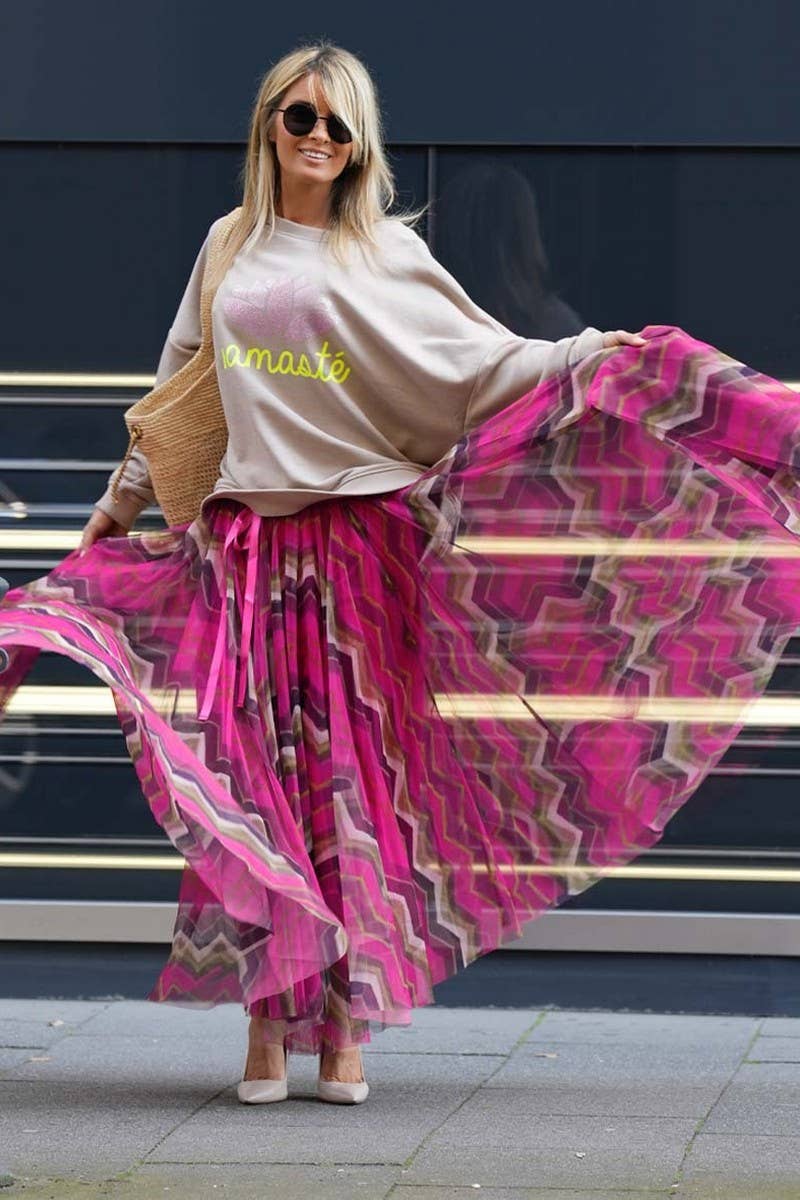 CWBLS134_MESH PRINT LOOSE SWING SKIRT