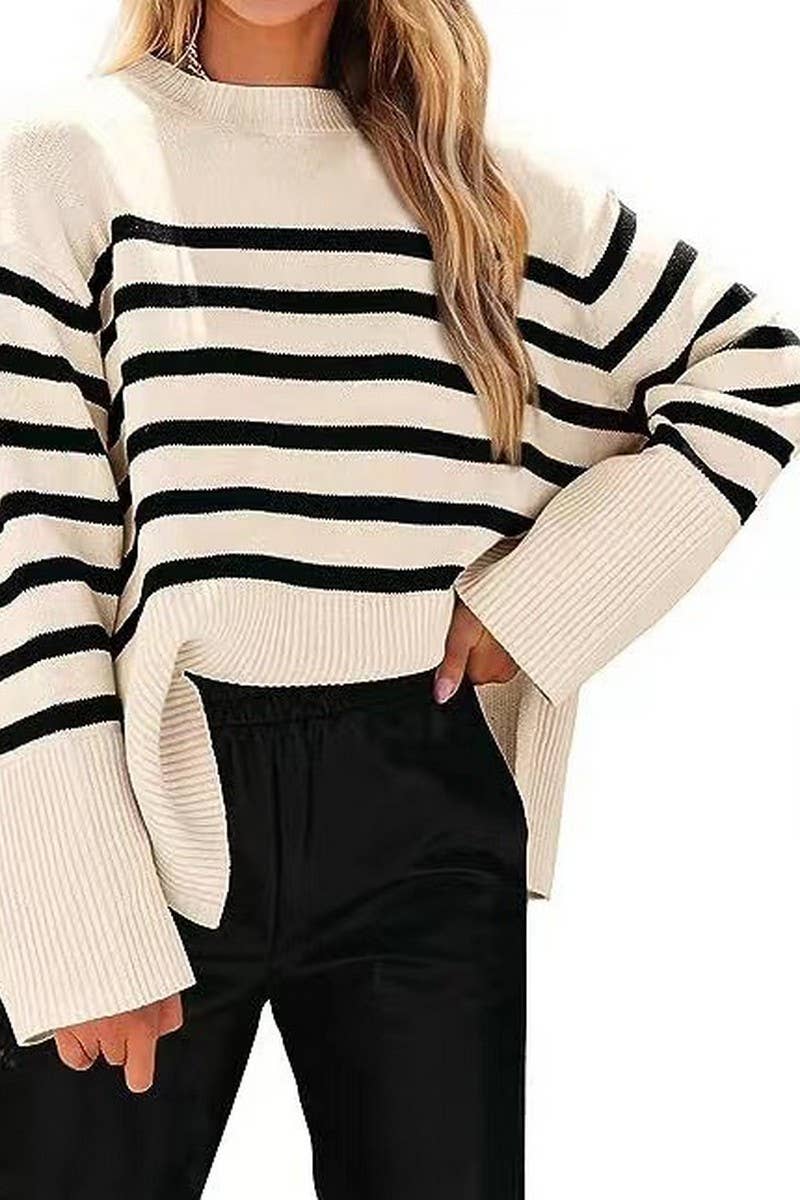 CWOSWL07683_STRIPED LOOSE-FITTING PULLOVER KNIT SWEATER