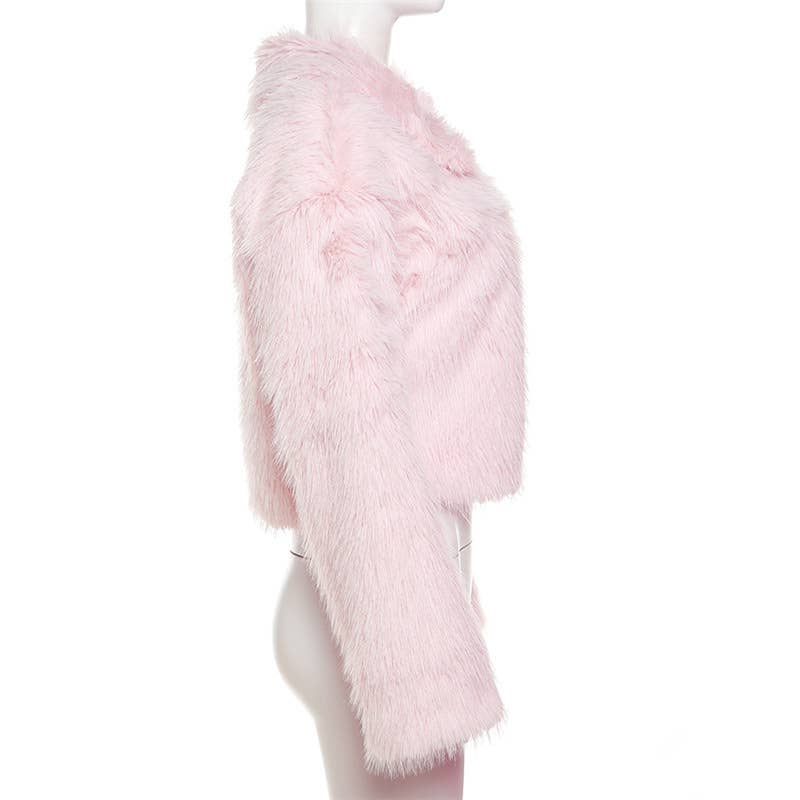 FLUFFY CARDIGAN LAPEL BAGGY WARM JACKET
