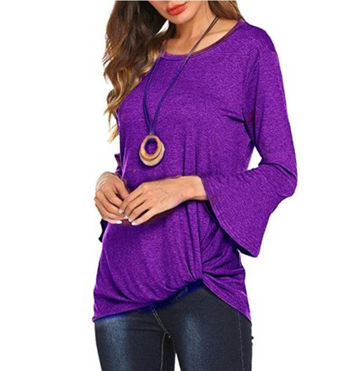 CWTTL1208_3/4 Round Neck  With Twist Detail on Bottom Top