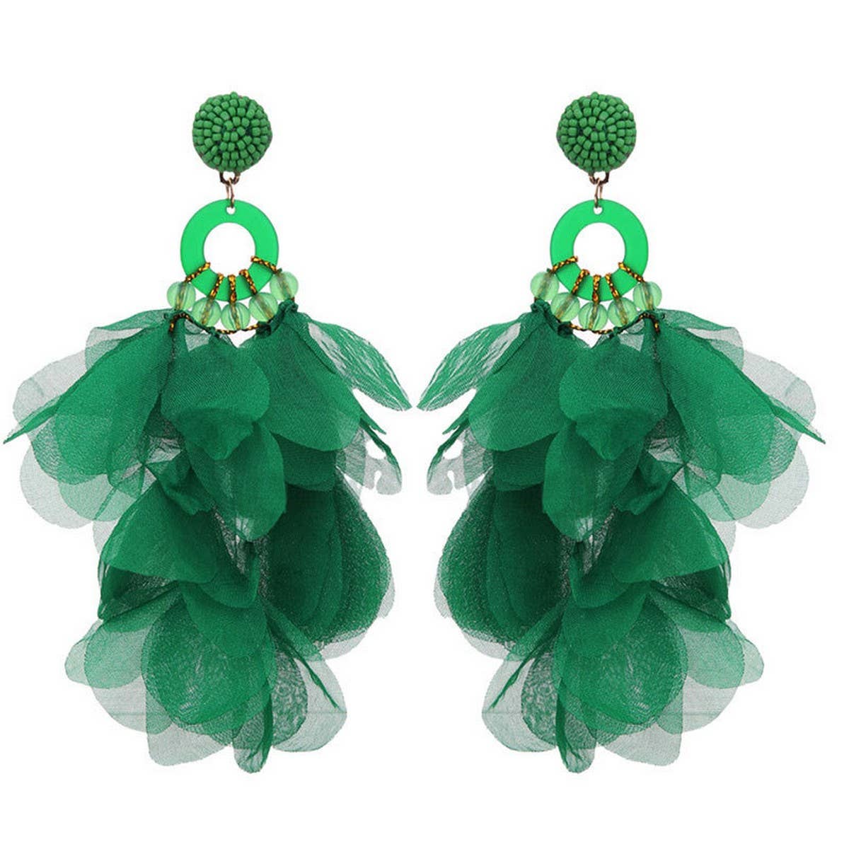 Handmade Long Statement Floral Fabric Earrings