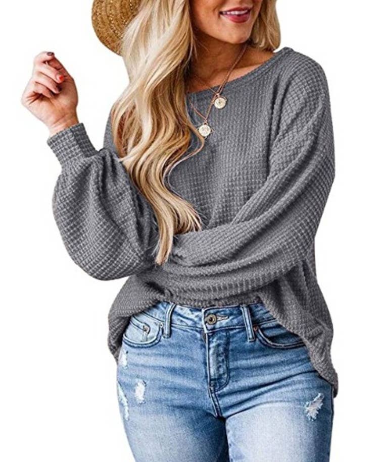 CWTTL1206_Long Sleeve Round Neck Knitted Loose Pullover Top