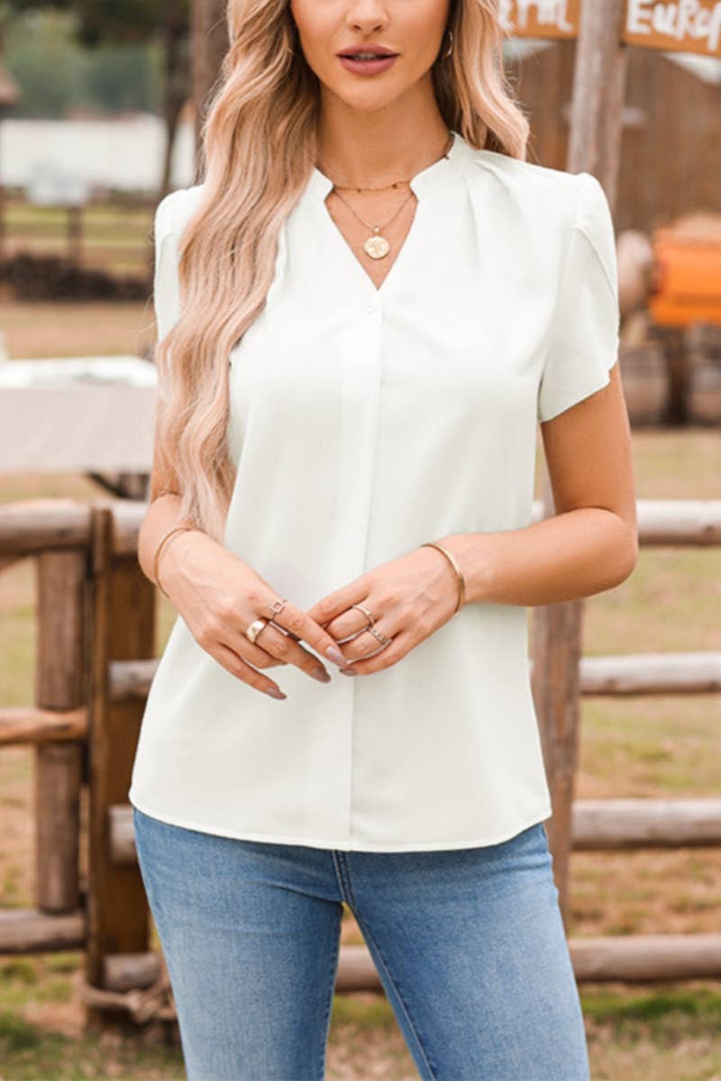 CWTBLS1394_SUMMER COMMUTER V-NECK SHORT-SLEEVED SHIRT TOP