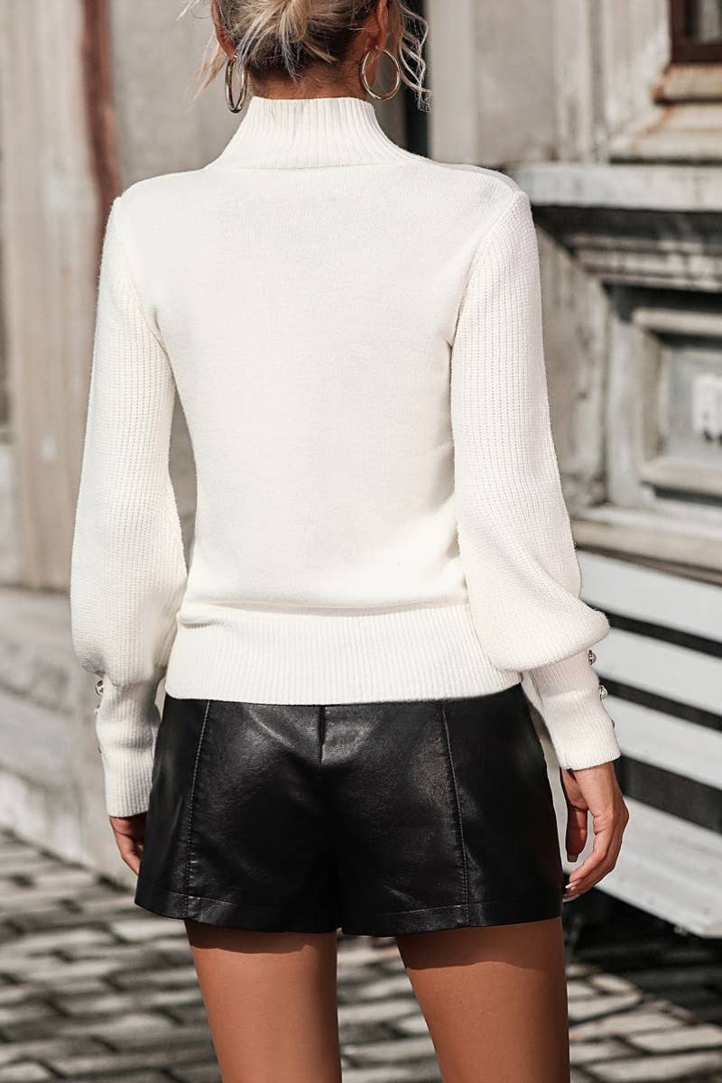 CWOSWL605_Turtle Neck Long Sleeve With Botton Sweater