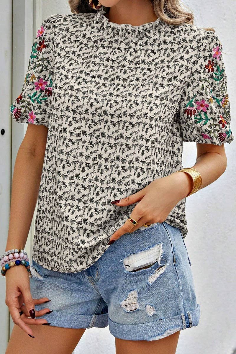 CWTTS1377_NEW SUMMER EMBROIDERY PRINT COLOR BLOCK TOP
