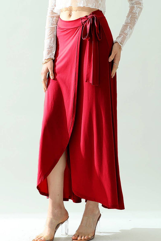 CWBLS117_High Waisted Maxi Wrap Skirts with Slit