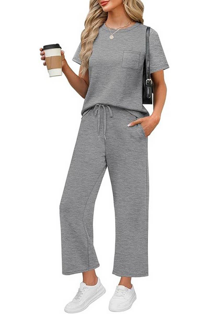 CWSS01301_SUMMER SHORT-SLEEVED WIDE-LEG PANTS CASUAL SUIT