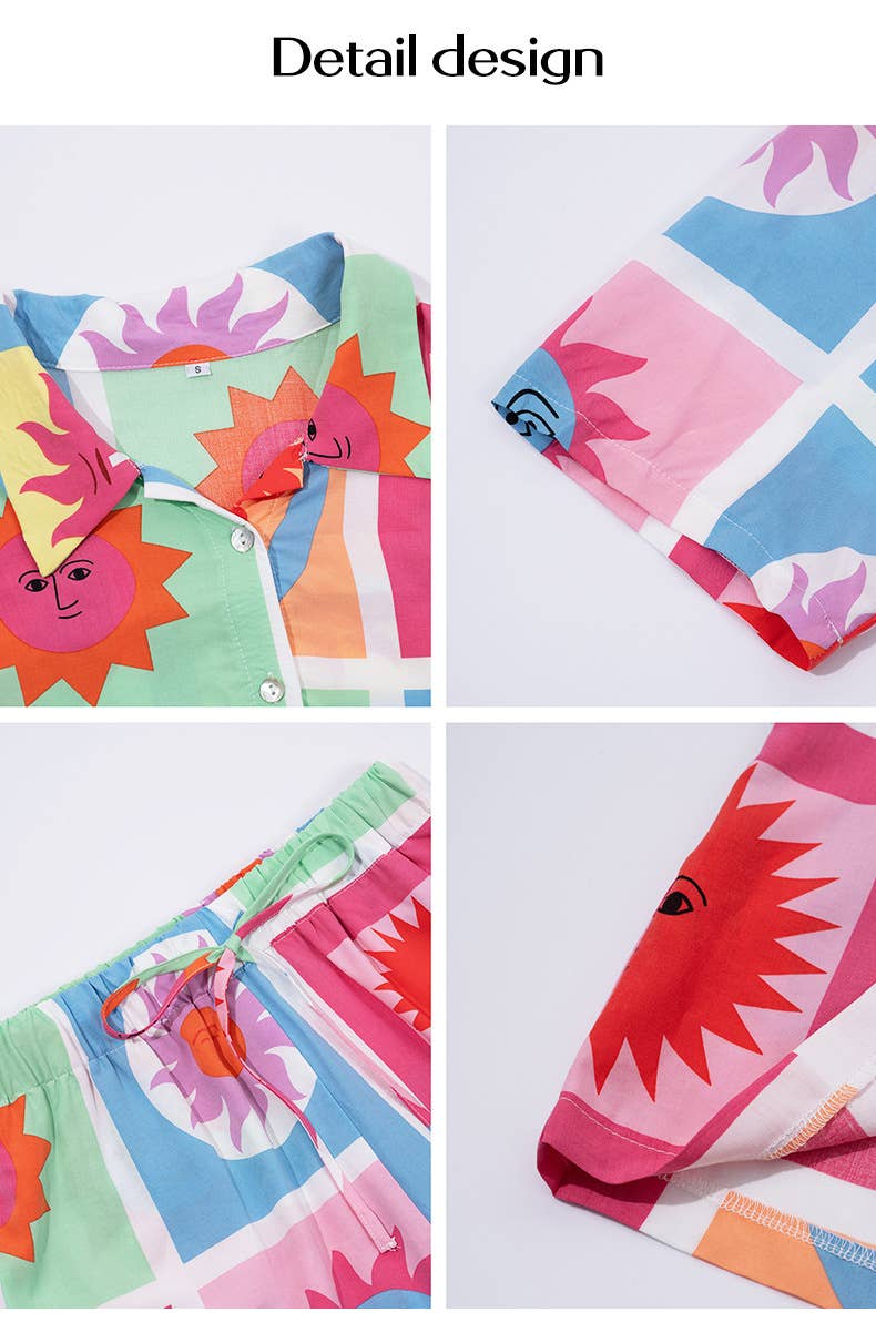 Bohemian Casual Color-Block Print Short Set