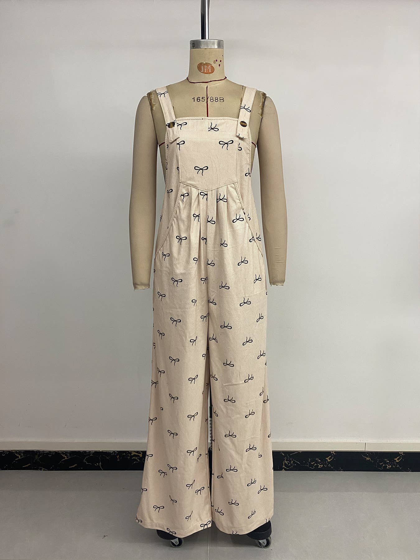 Bow-printed wide-leg one-piece overalls