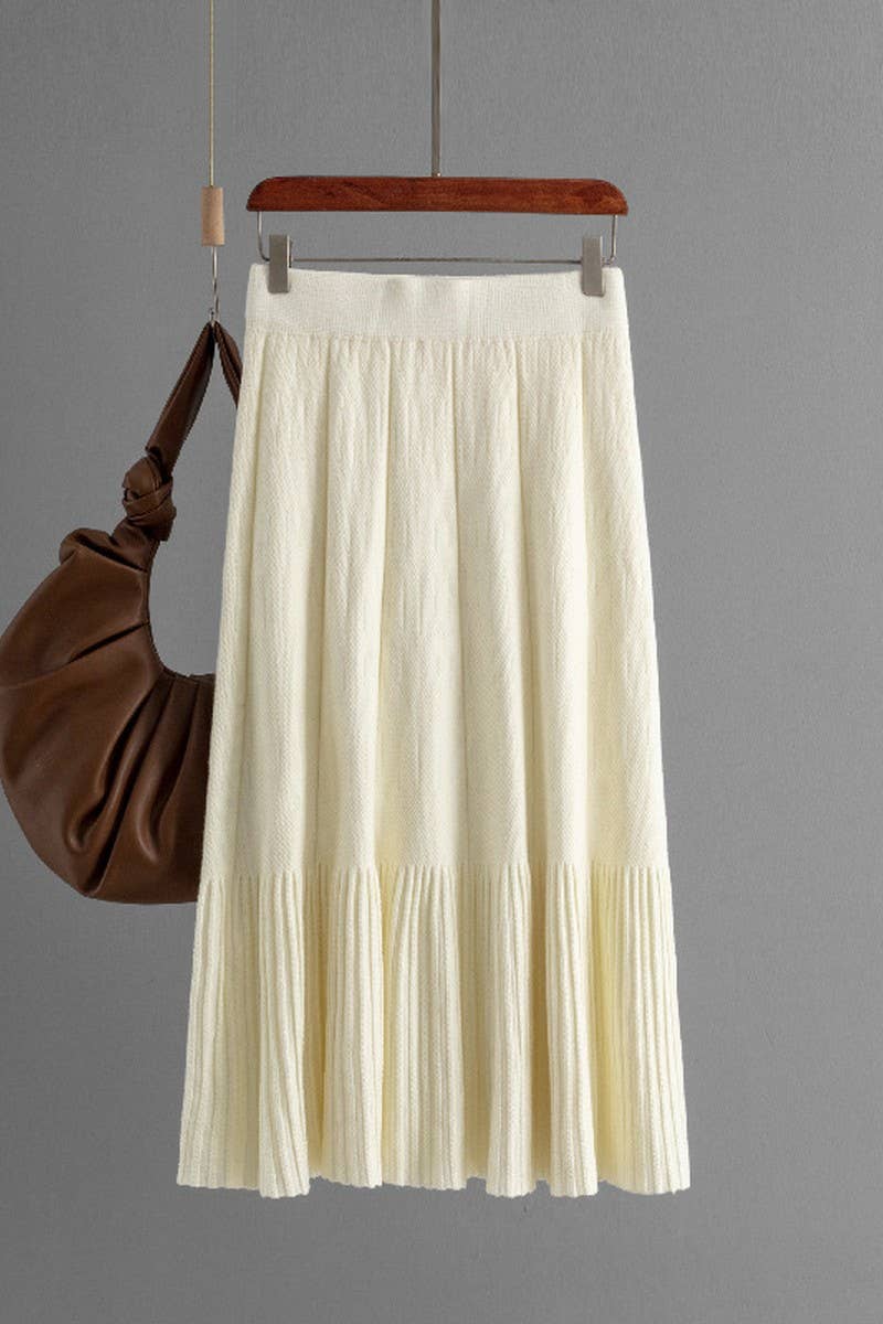 CWBMS00485_HIGH WAIST SOLID KNIT PLEATED MIDI SKIRT