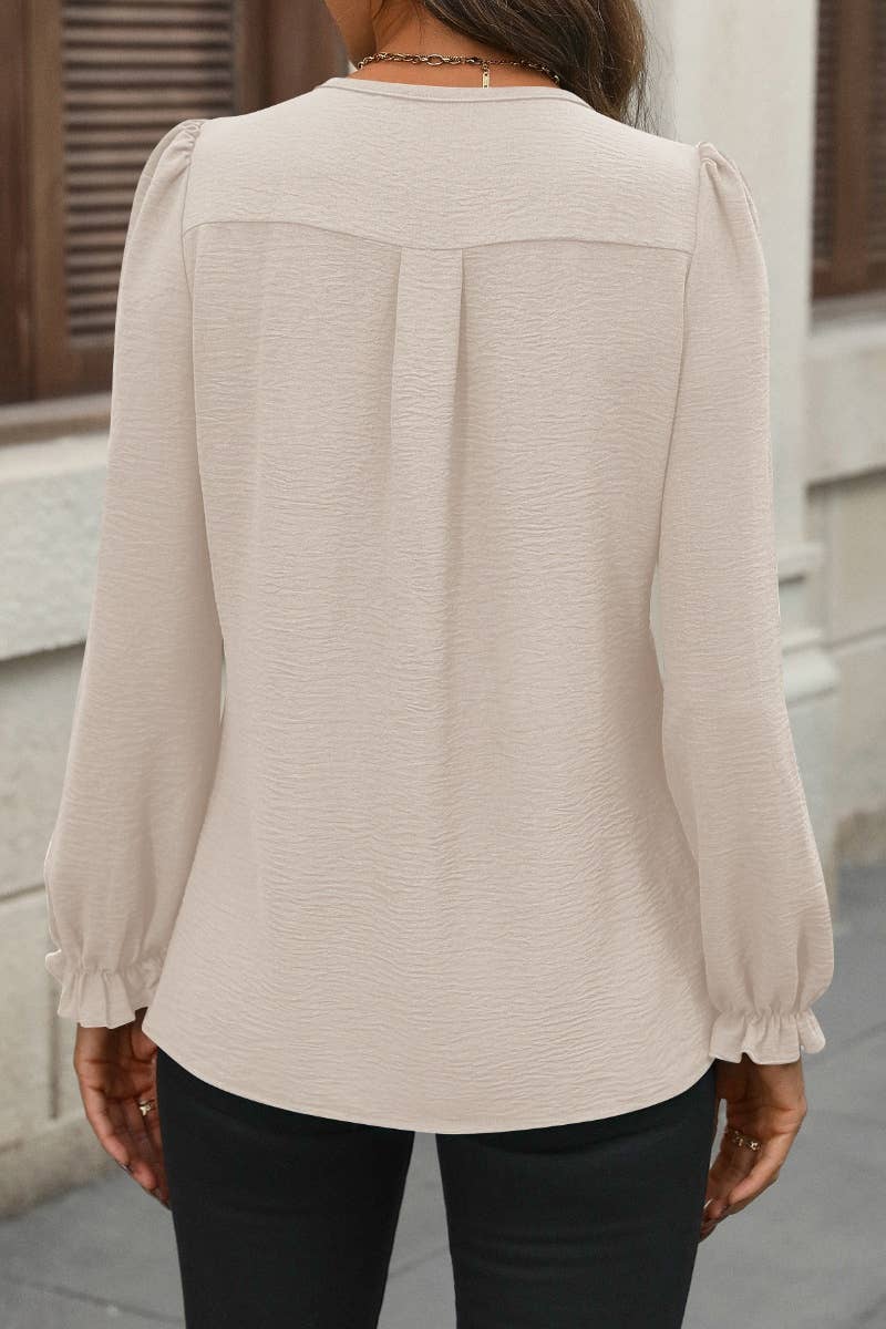 CWTBLL2611_AUTUMN V-NECK LONG SLEEVE SOLID COLOR TOP