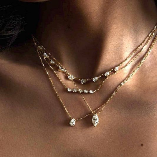 Zirconia Oval Round Pendant Necklace_CWMM5297