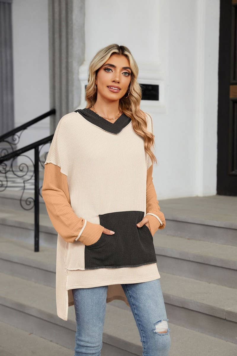 CWOHOL1111_AUTUMN AND WINTER COLOR MATCHING IRREGULAR HOODIE