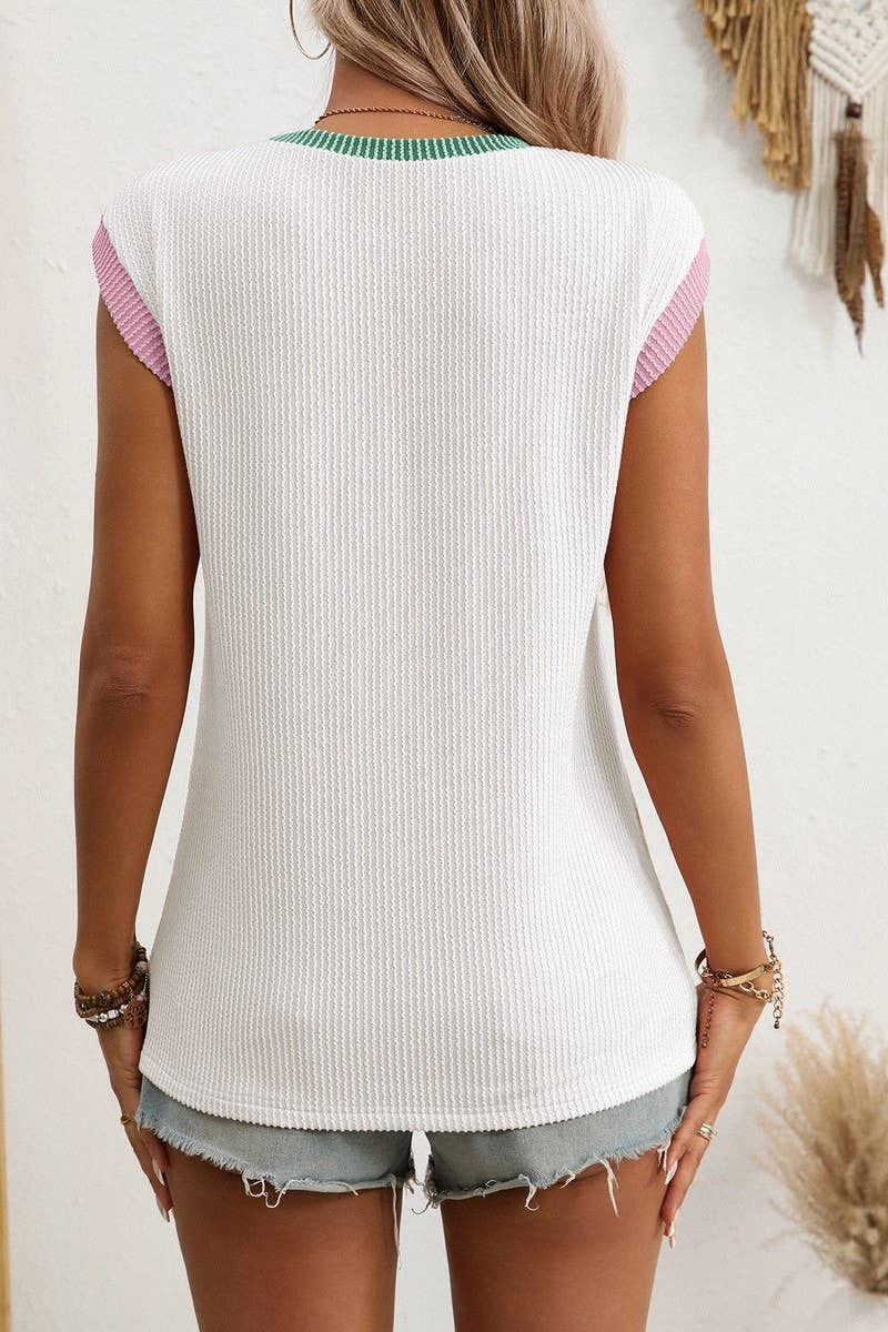 CWTBLSL0961_COLORBLOCK TWIST SEAM SLEEVELESS CREW NECK TANK