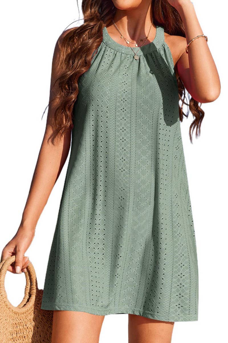 CWTHT0086_HOLLOW HALTER NECK SLEEVELESS VEST SHORT DRESS