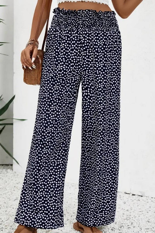 CWBLP2040_CASUAL POLKA DOT HIGH WAIST SLIM WIDE LEG PANTS