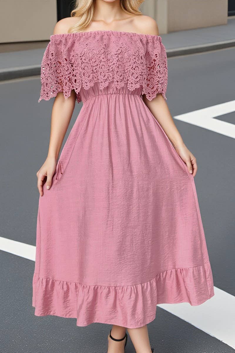 CWDMD00960_TEMPERAMENT COMMUTING LACE PATCHWORK DRESS