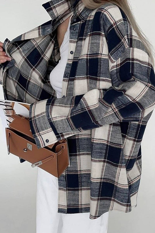 CWTSTL2587_PLAID LONG-SLEEVED LOOSE CASUAL SHIRT