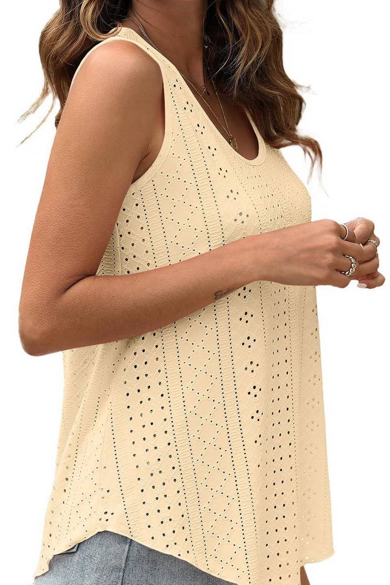 CWTBLSL0443_ROUND NECK NEEDLE EYE SLEEVELESS VEST T-SHIRT