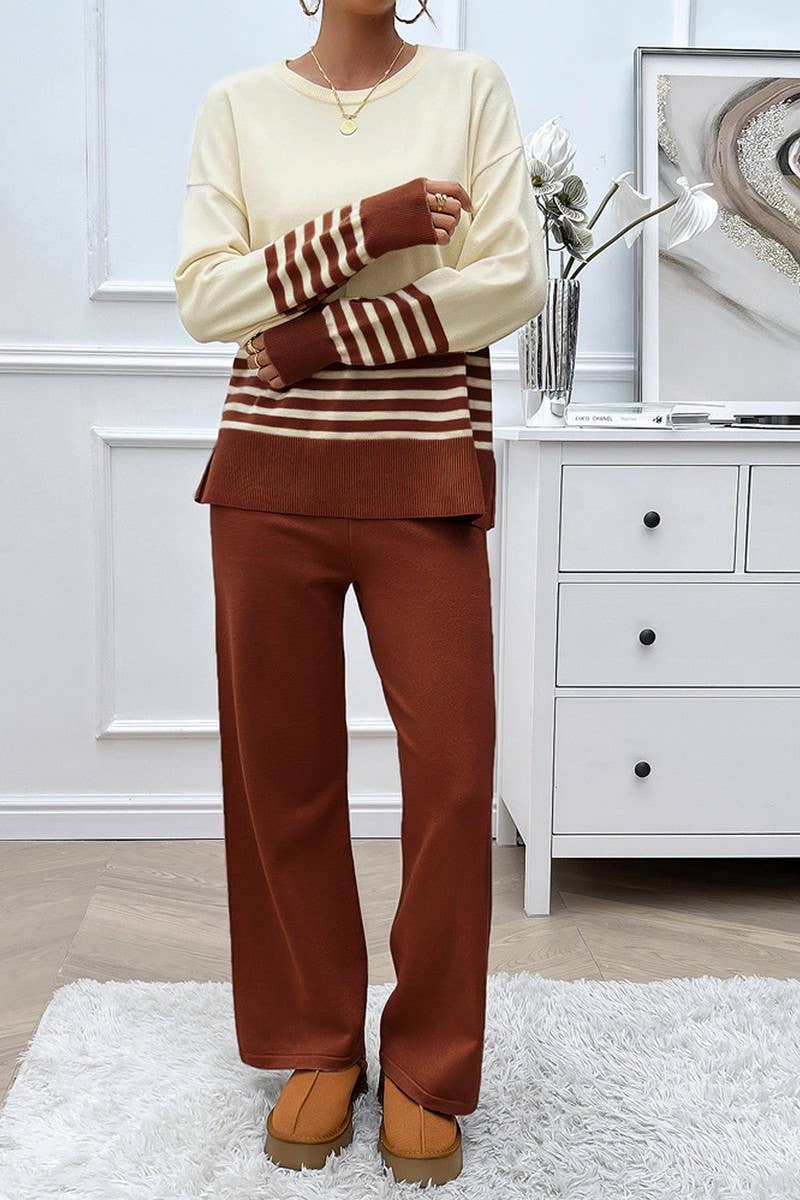 CWSS1057_AUTUMN CASUAL LOOSE CONTRAST COLOR SWEATER SUIT