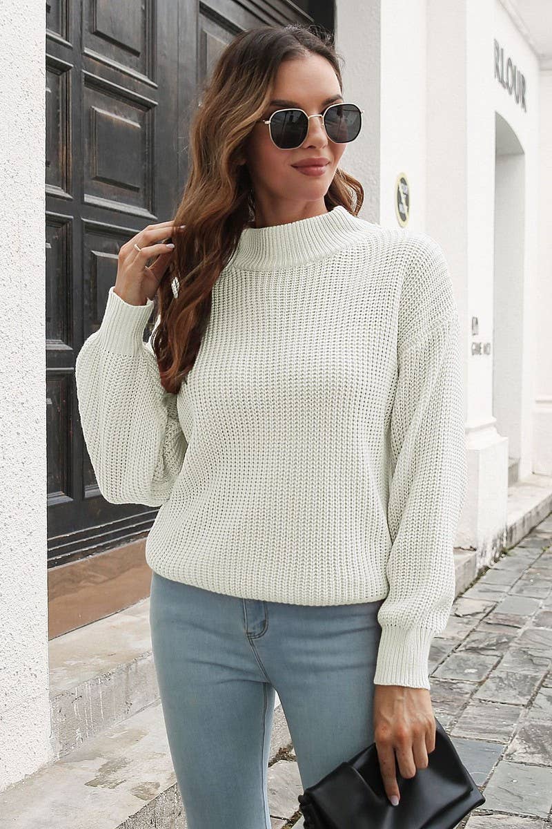 CWOSWL4144_SOLID COLOR HALF TURTLENECK KNITTED SWEATER