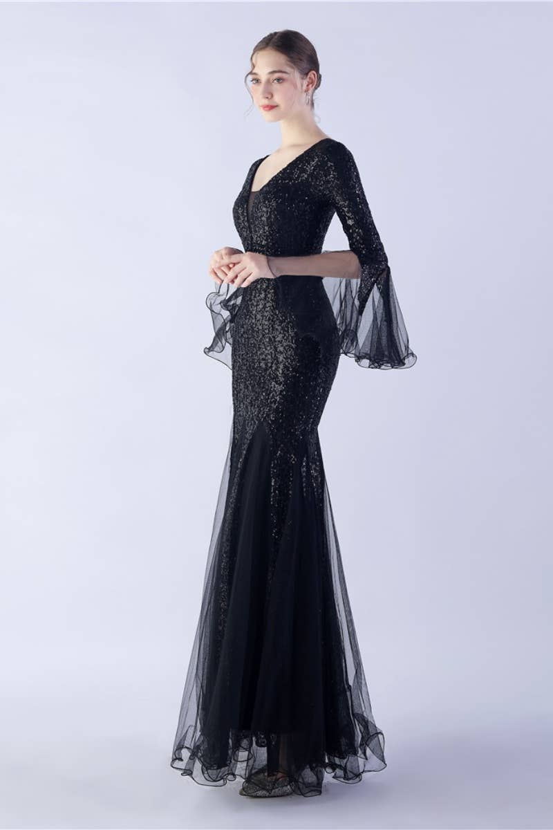 CWDMD3627_WAVY MESH BANQUET STAGE SEQUIN DRESS DRESS LONG