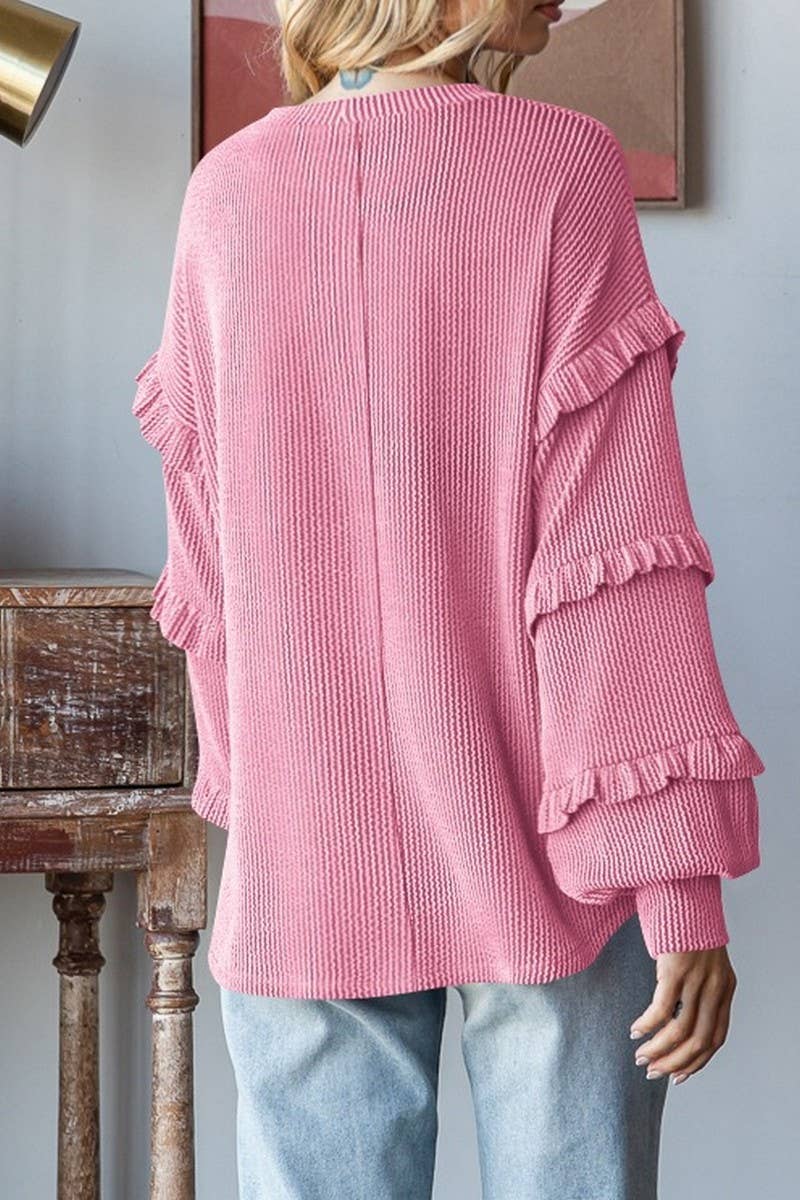 CWTBLL3202_BALLOON SLEEVE CREW NECK LAYERED SLEEVE PULLOVER