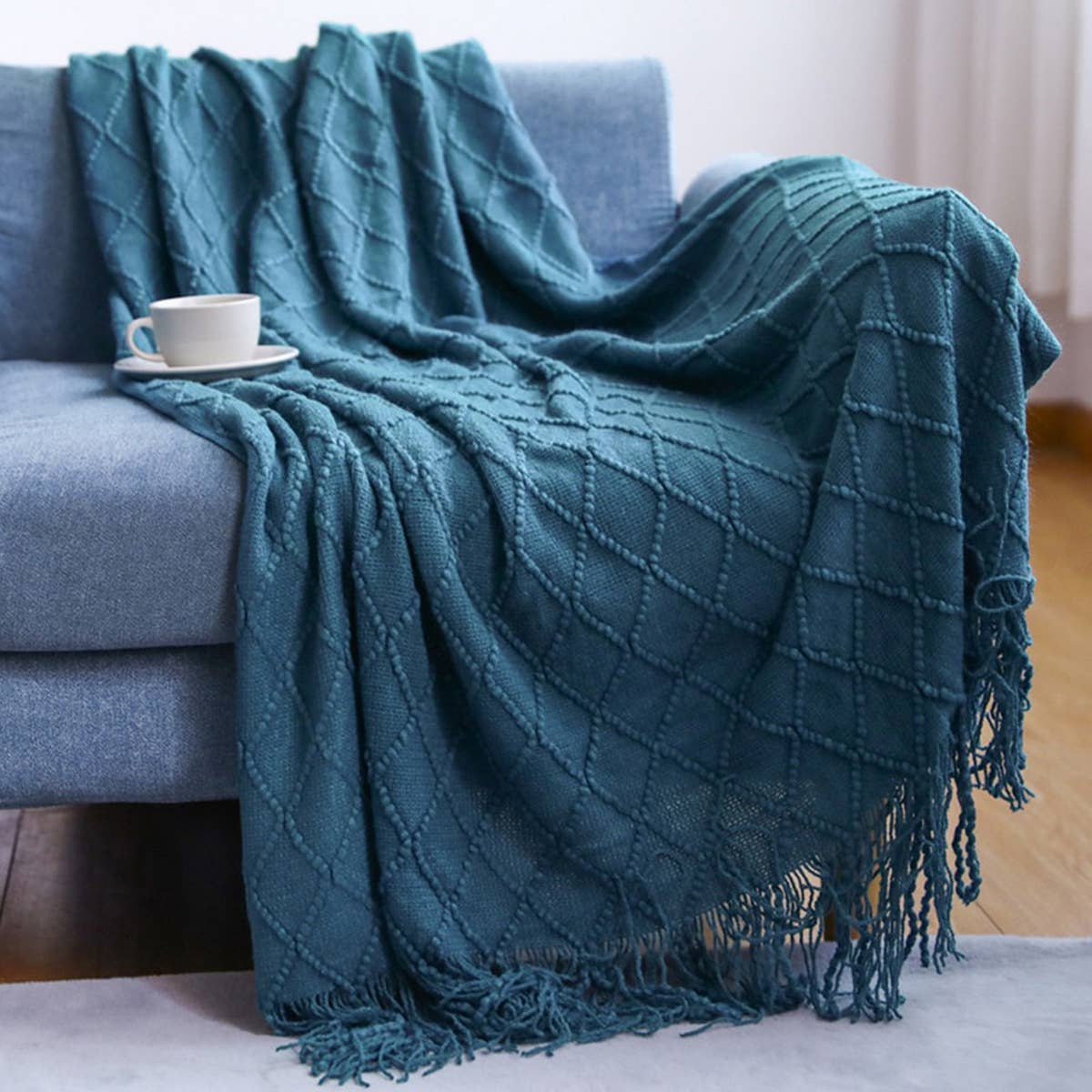 KNITTED TASSEL THIN BLANKET SOFA BLANKET