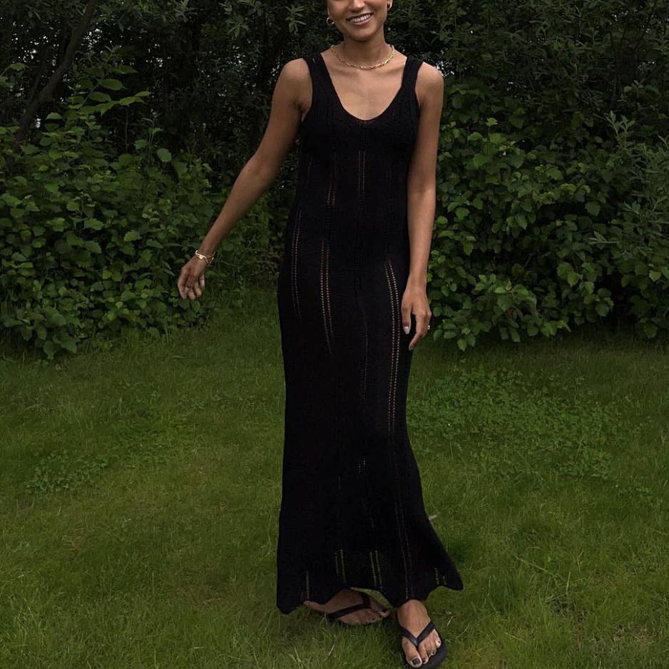 BARE BACKPACK HIP KNITTED BEACH SKIRT SMOCK DRESS