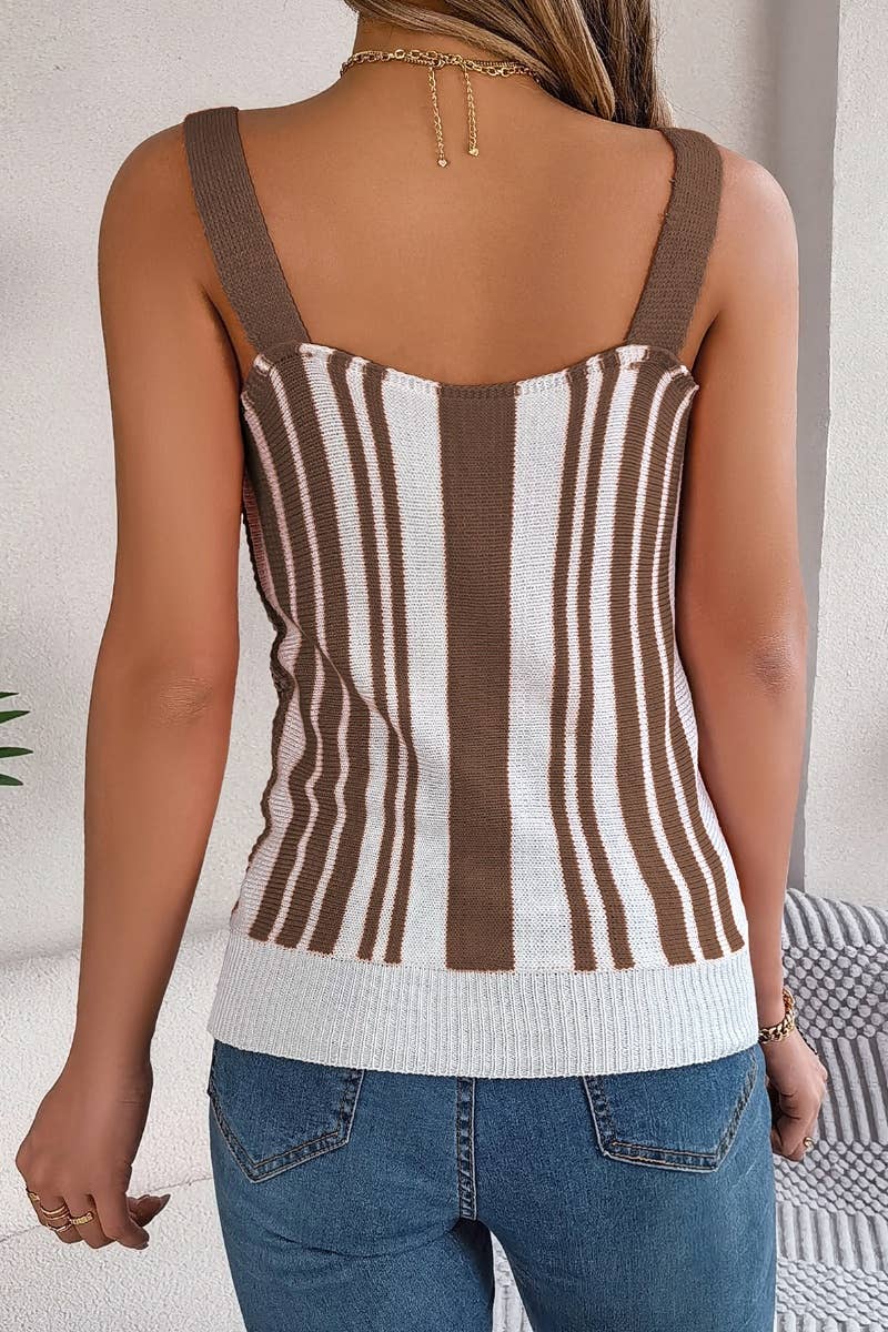 CWOV0283_BUTTON-CONTRAST HOLLOW KNIT CAMISOLE TOP