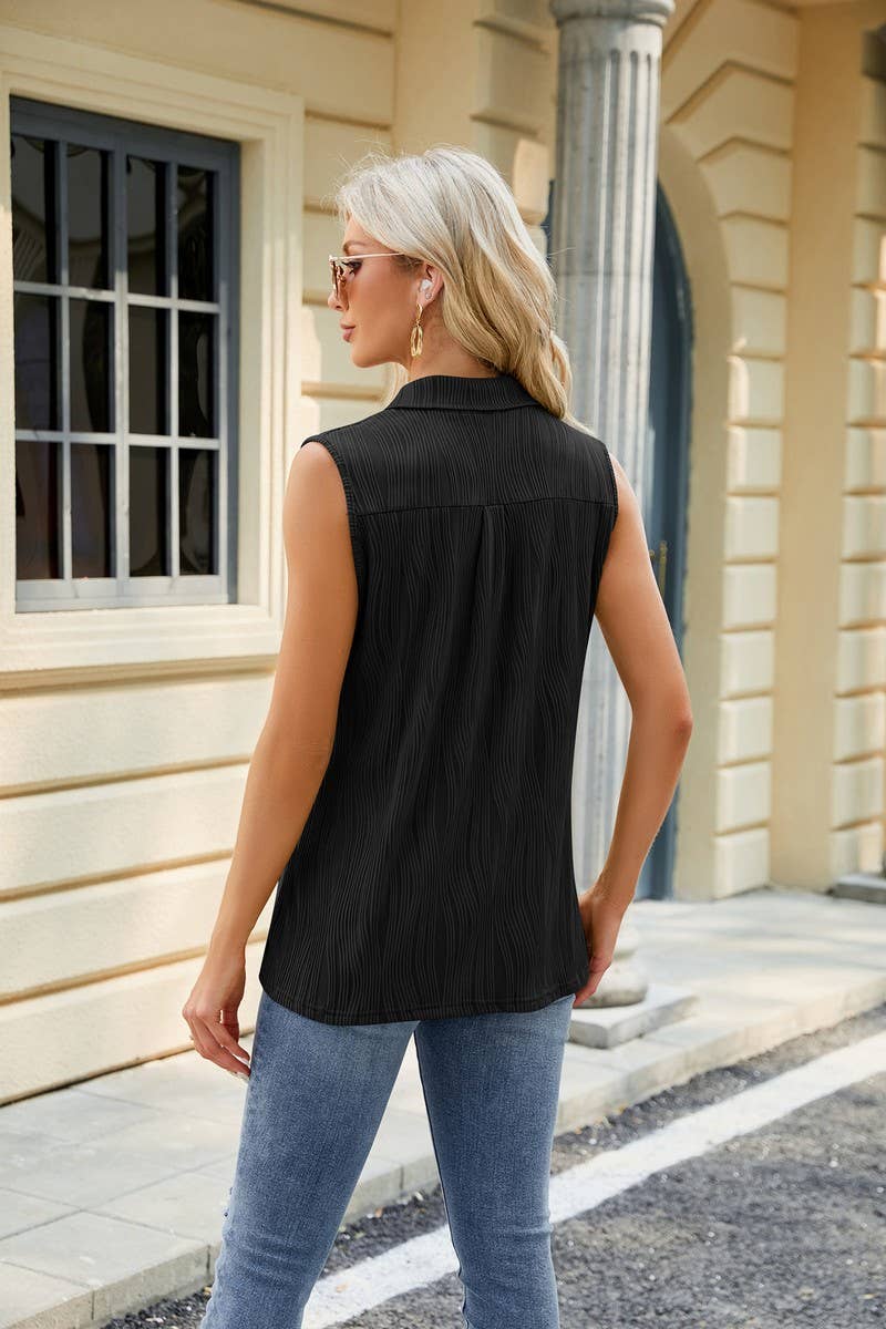 CWTBLSL0358_LAPEL SLEEVELESS SOLID COLOR CASUAL VEST TOP