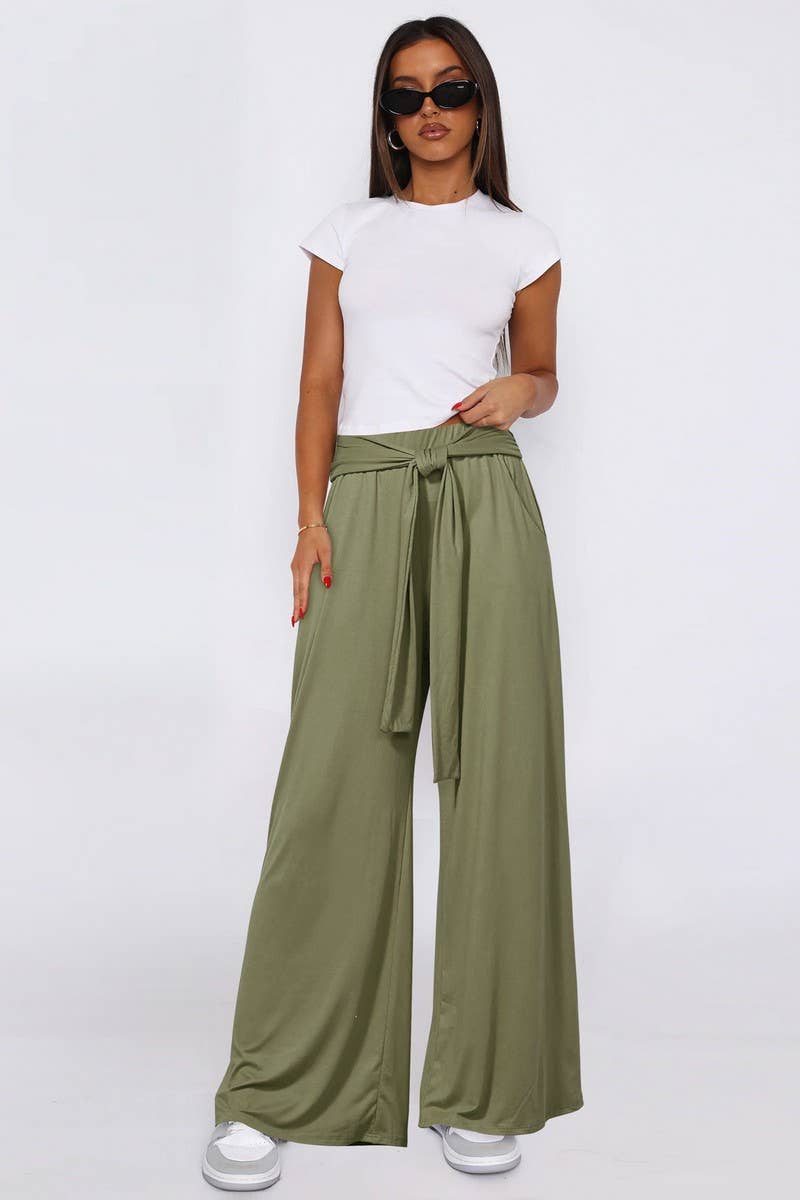 CWBLP01042_SOLID DRAWSTRING LOOSE WIDE LEG PANTS