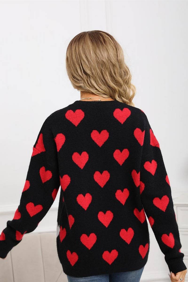 CWOSWL07579_VALENTINE'S DAY HEART KNITTED PULLOVER SWEATER