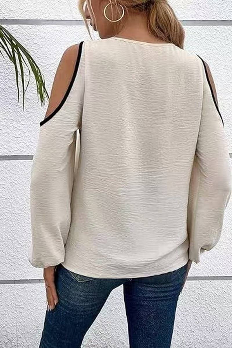 CWTTL2030_CASUAL OFF-SHOULDER STITCHING PULLOVER TOP