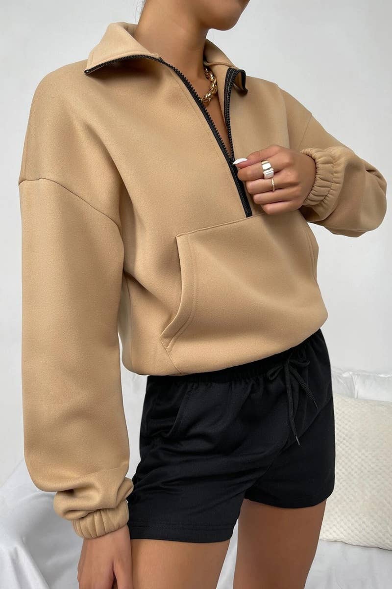 CWTBLL2479_LONG-SLEEVED HOODIE WITH POCKET ZIPPER FLEECE